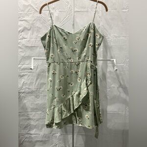 City Triangles Sage Green Floral Wrap Mini Dress